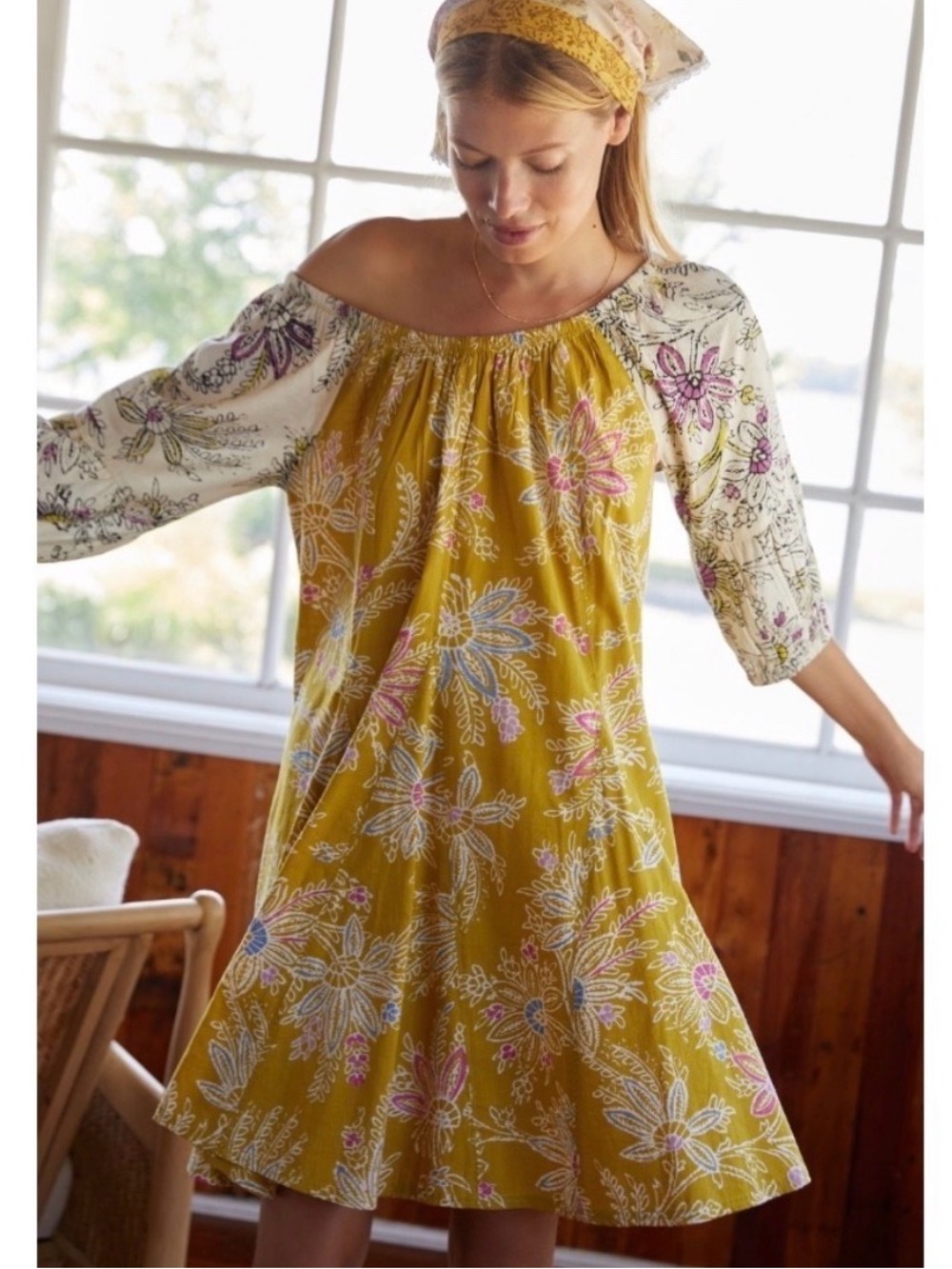 Daily Practice Anthropologie Mollie Tunic Dress KFD Print Floral Boho Flowy